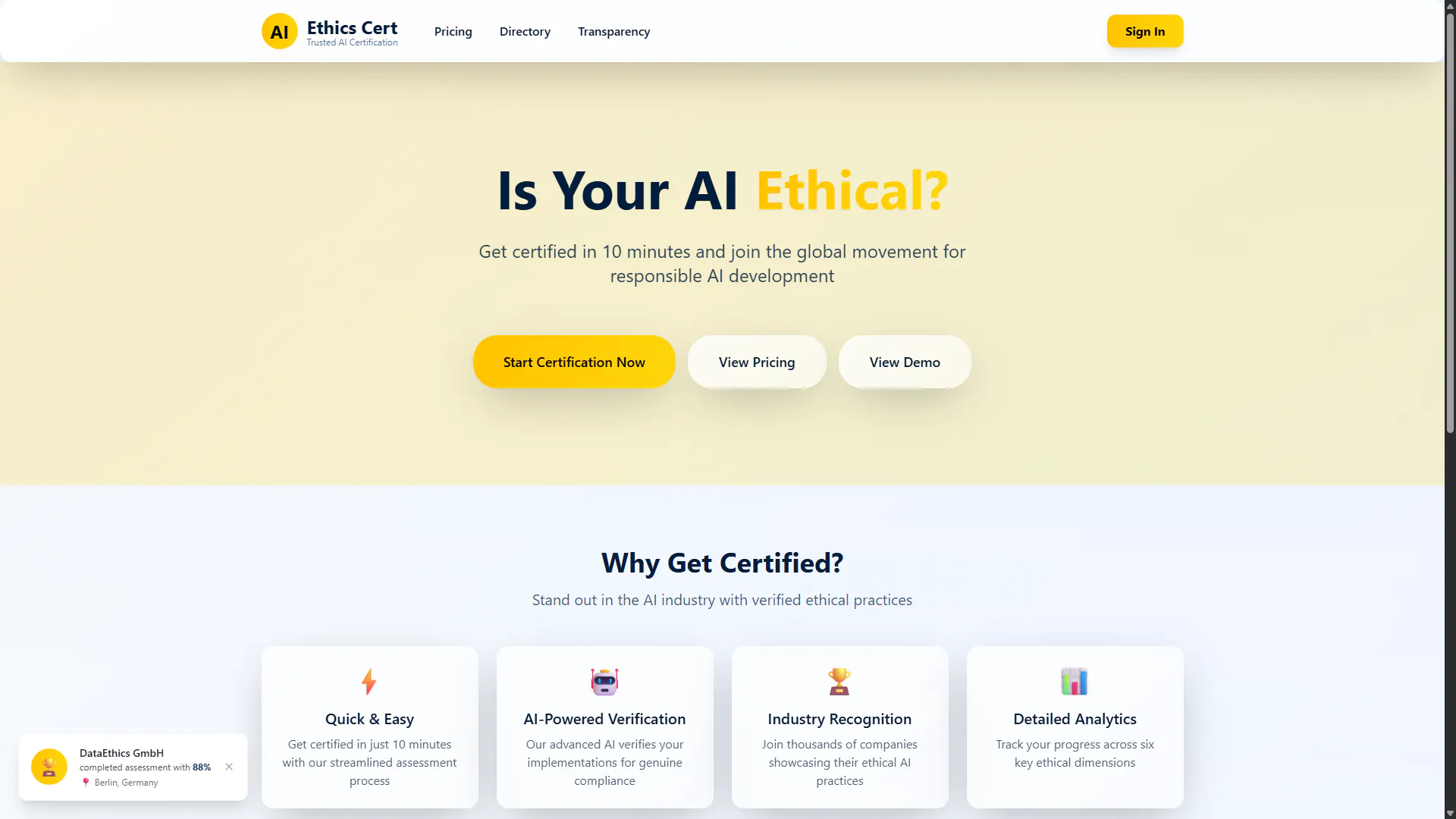 Capture du projet AI Ethics Certification